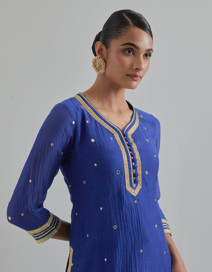 Blue Hand Embroidered Chanderi Gharara Set