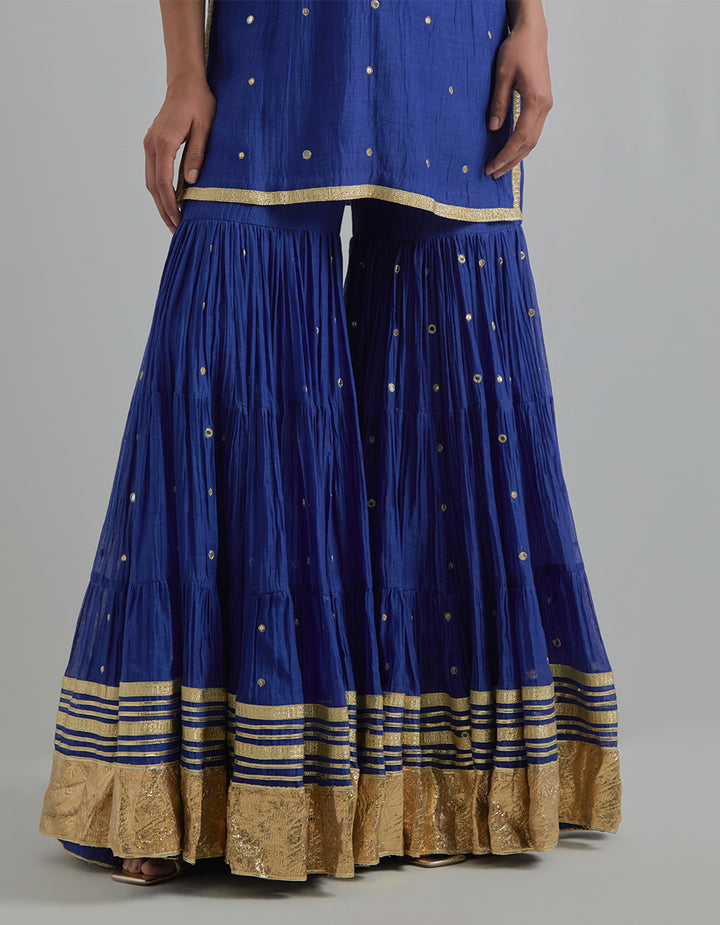 Blue Hand Embroidered Chanderi Gharara Set