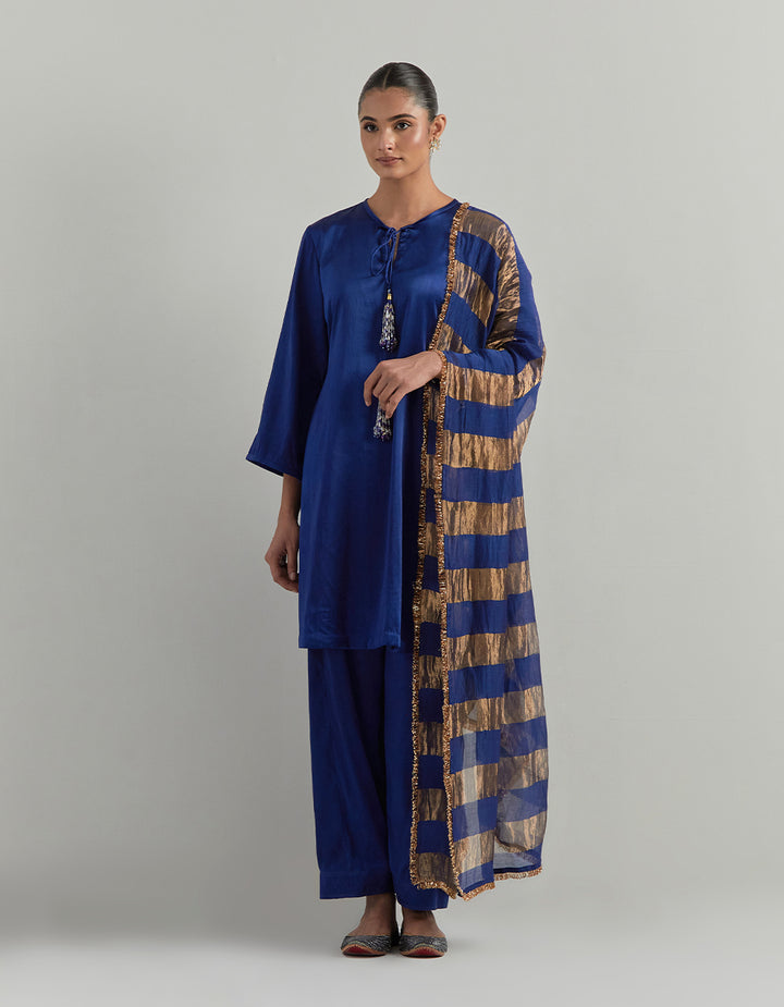 Blue Satin Kurta Set