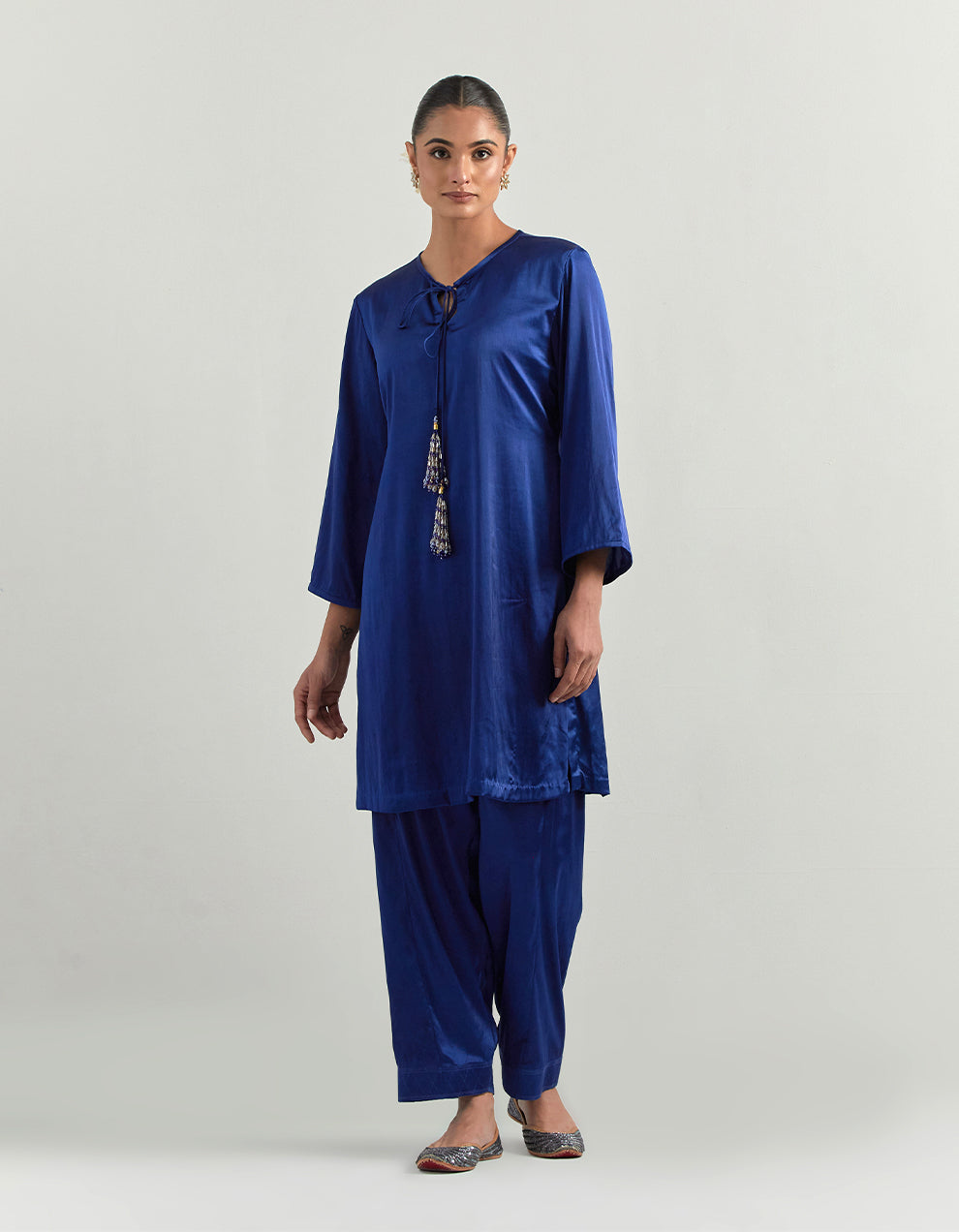 Blue Satin Kurta Set