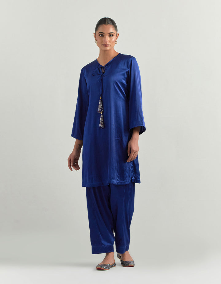 Blue Satin Kurta Set