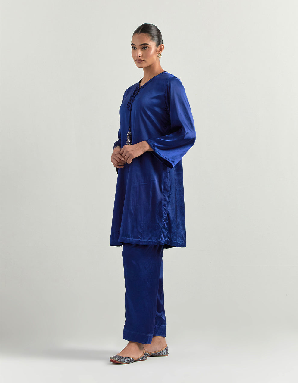 Blue Satin Kurta Set
