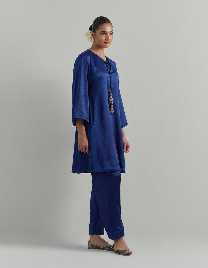Blue Satin Kurta Set