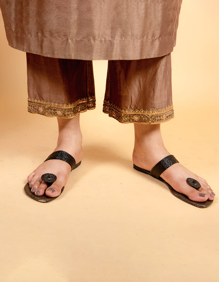 Brown chanderi silk kurta with pants