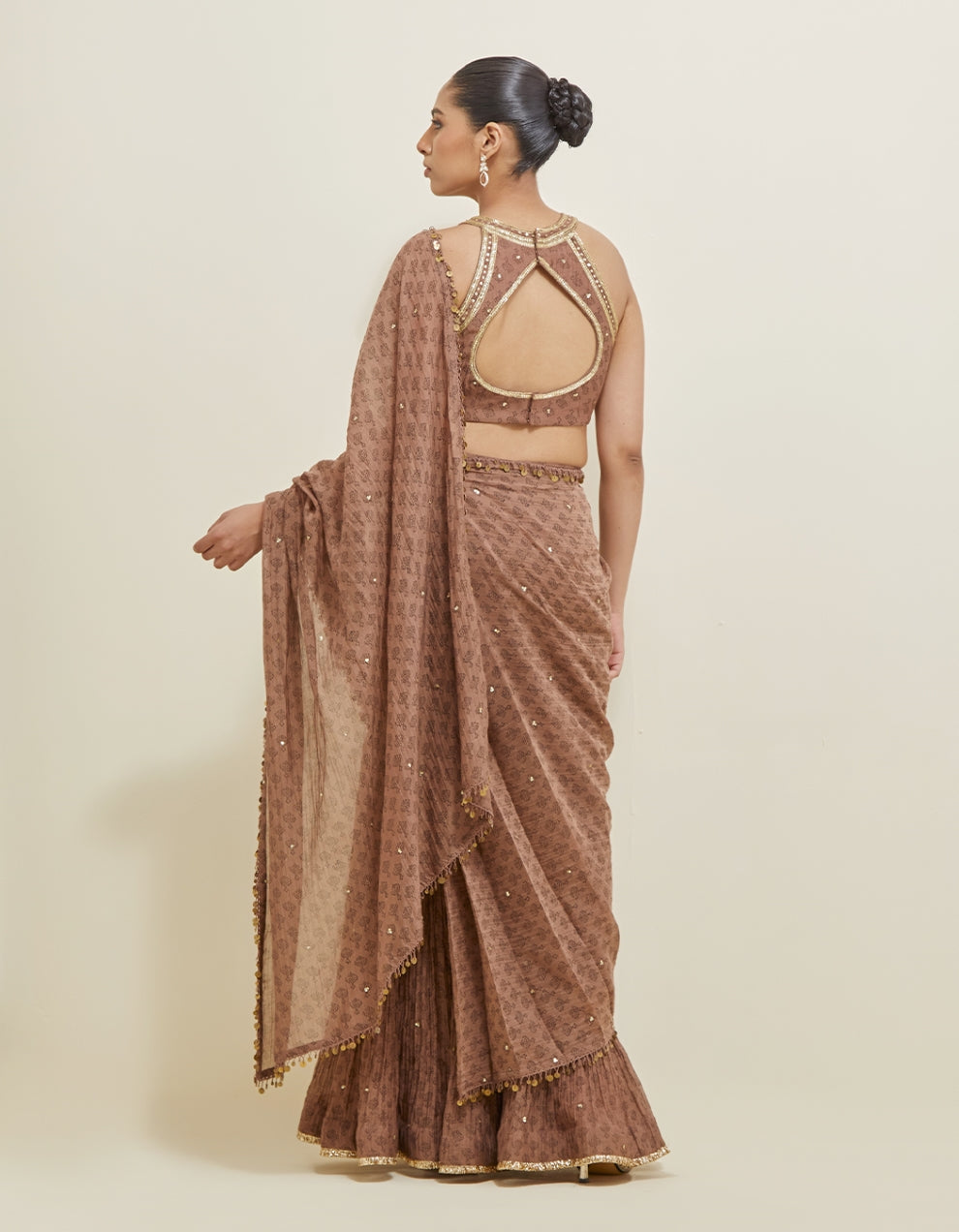 Brown Embroidered Chanderi Gharara Draped Saree Set