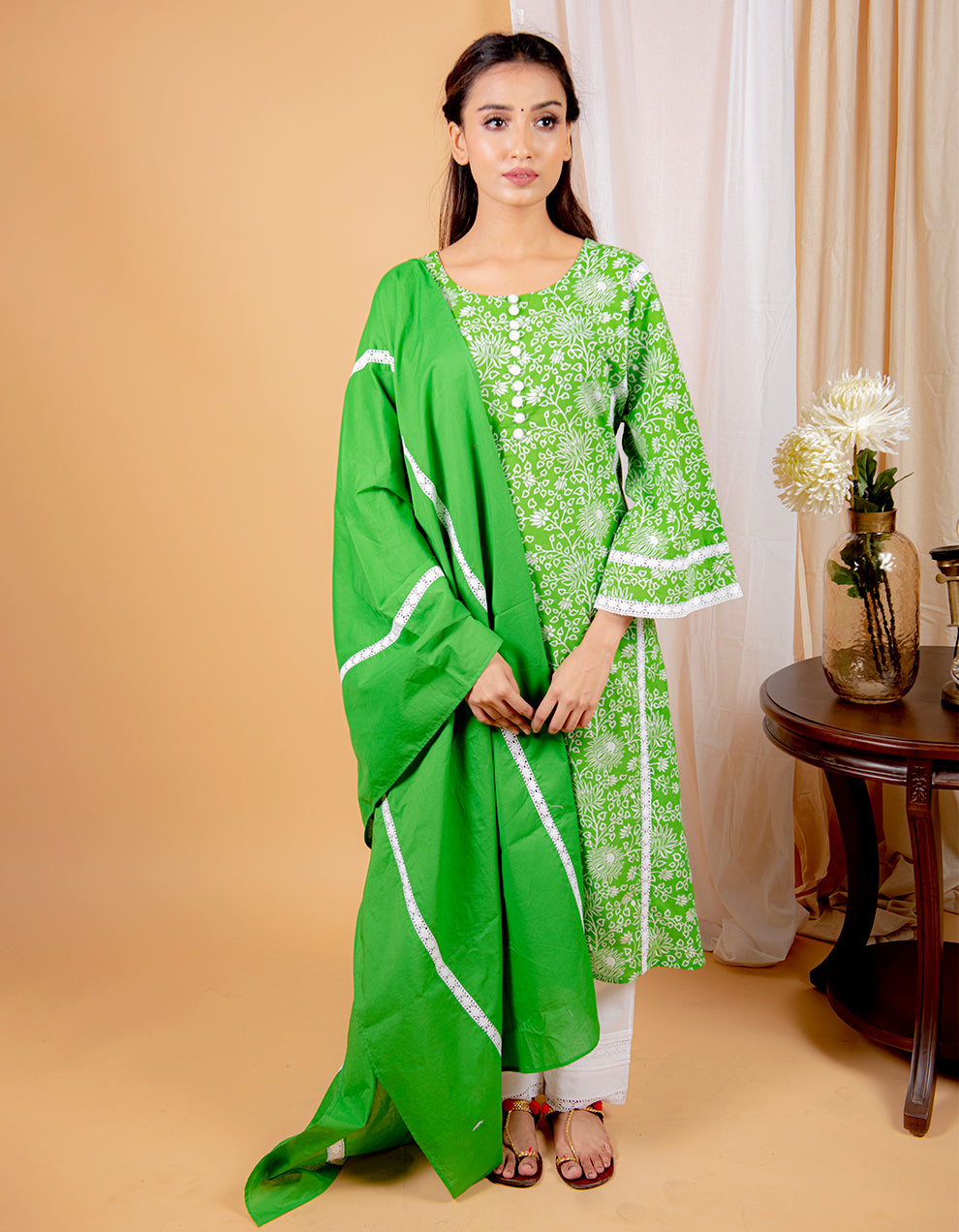 buy-best-green-cotton-lace-dupatta-dress-for-women-in-india