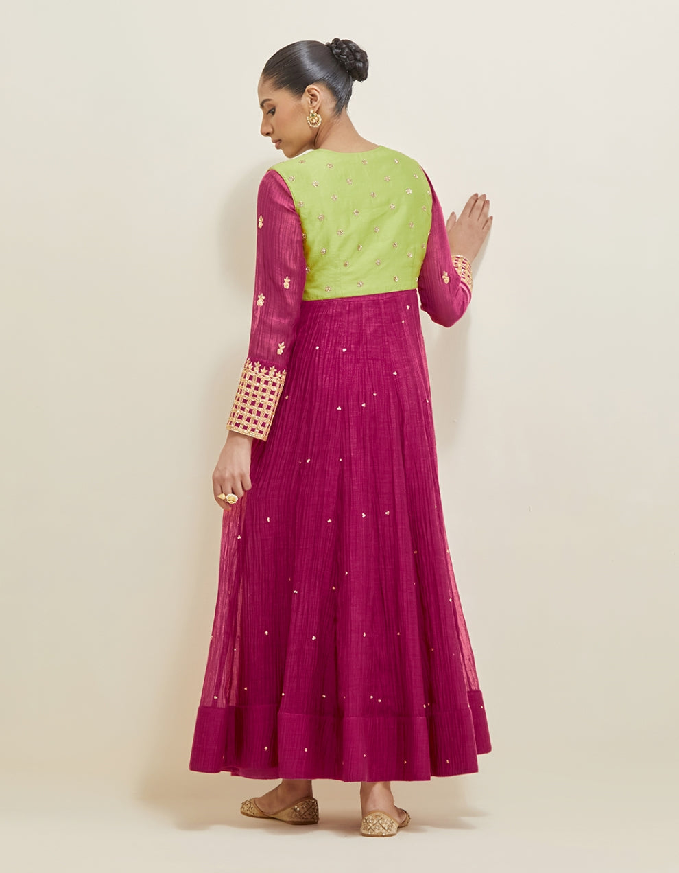 Dark Berry Pink Hand Embroidered Chanderi Anarkali Set