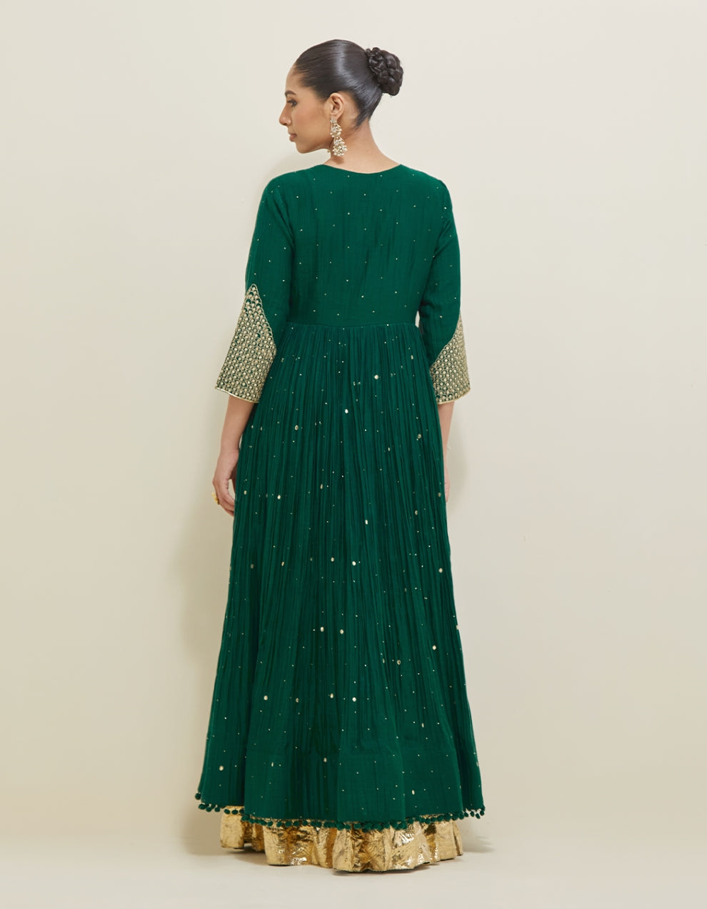 Dark Green Embroidered Chanderi Anarkali Set