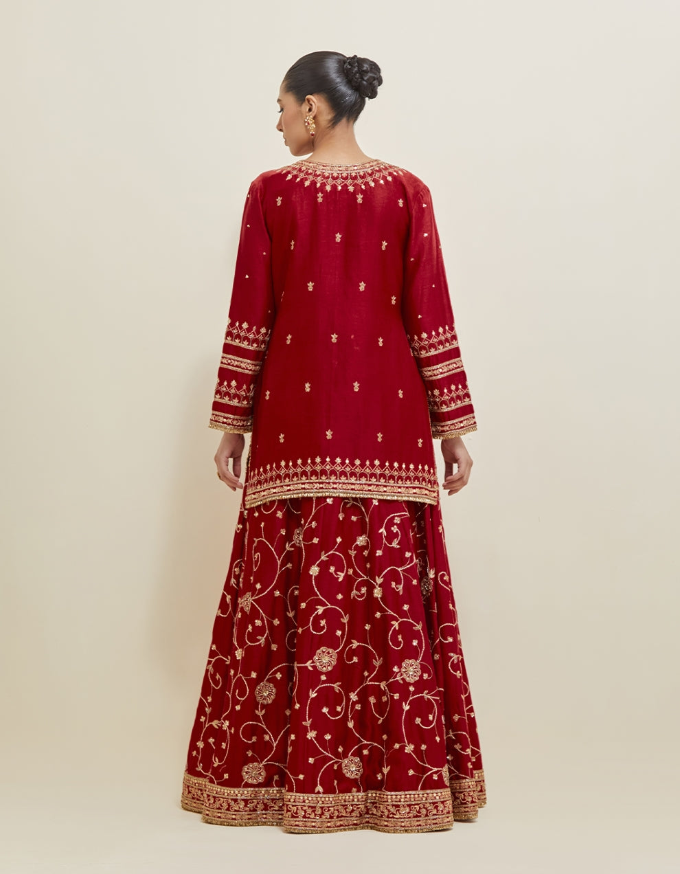 Deep Red  Embroidered Chanderi Lehenga Set