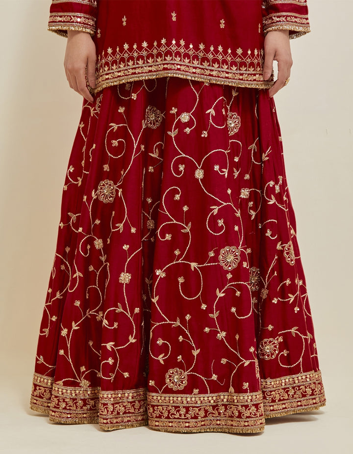 Deep Red  Embroidered Chanderi Lehenga Set
