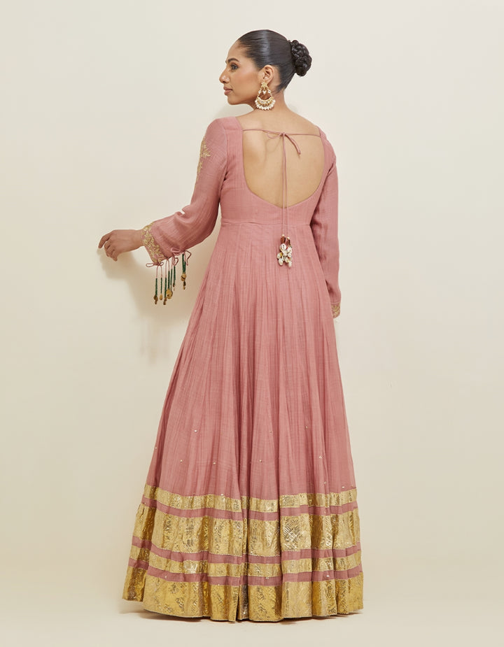 Dusty Rose Embroidered Chanderi Anarkali Set