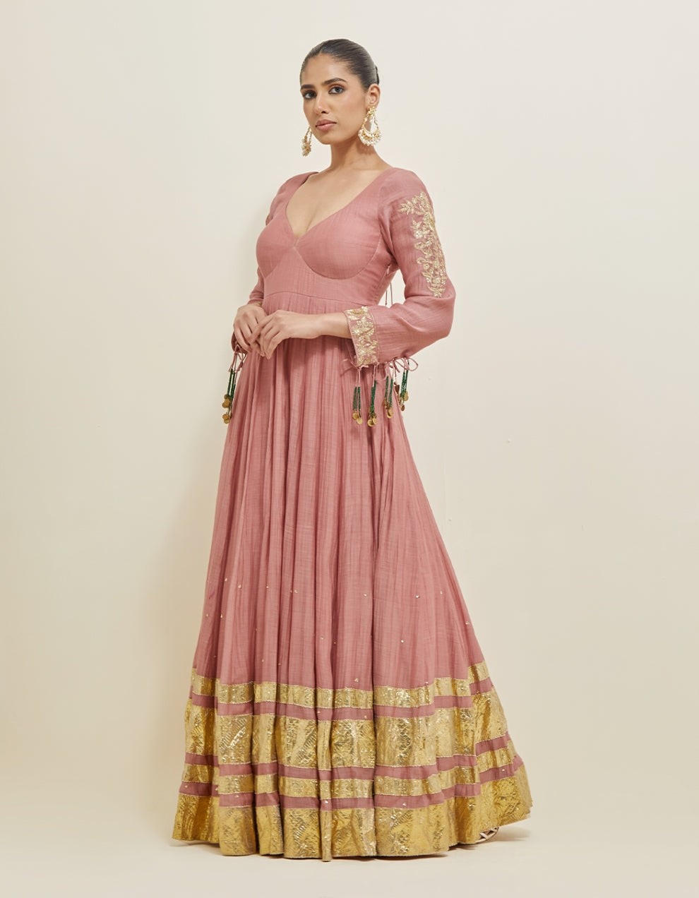 Dusty Rose Embroidered Chanderi Anarkali Set