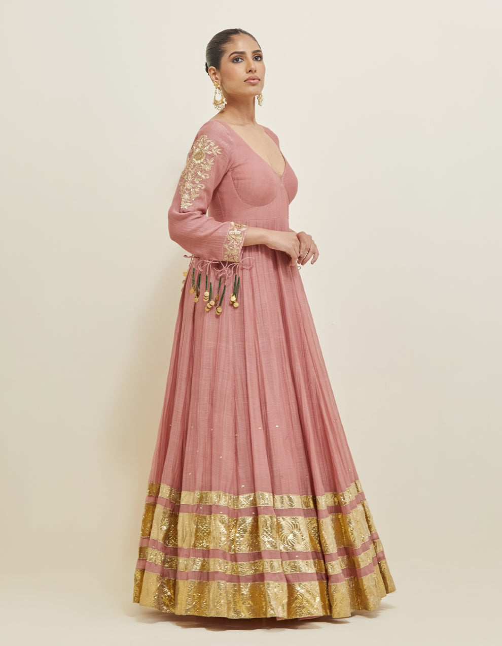 Dusty Rose Embroidered Chanderi Anarkali Set