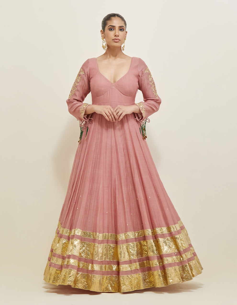 Dusty Rose Embroidered Chanderi Anarkali Set