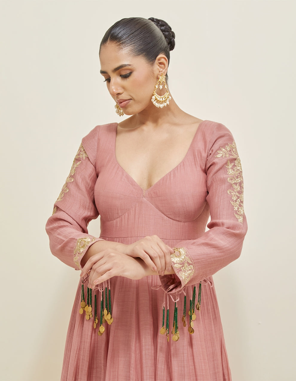 Dusty Rose Embroidered Chanderi Anarkali Set