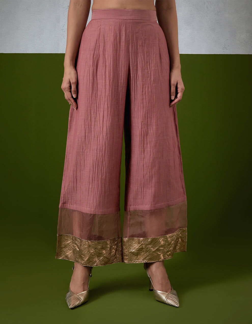 Dusty Rose Hand Embroidered Organza Kaftan Set