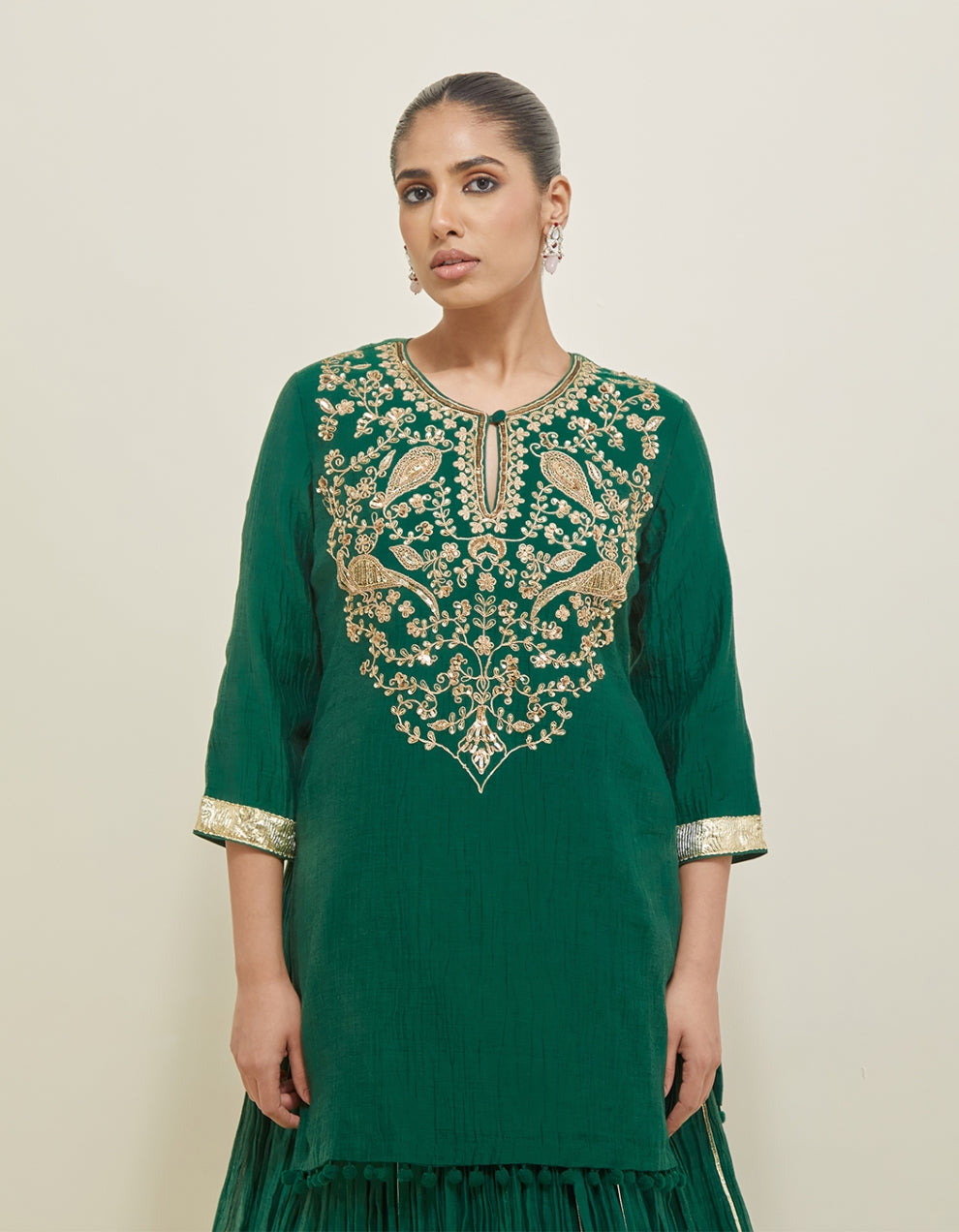 Forest Green Embroidered Chanderi Lehenga Set