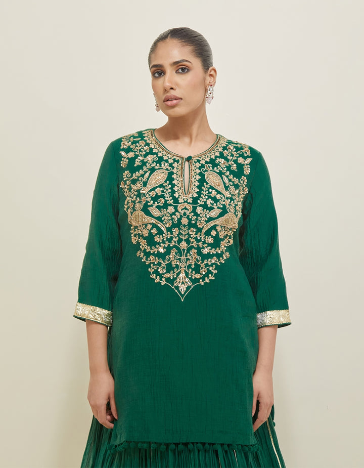 Forest Green Embroidered Chanderi Lehenga Set