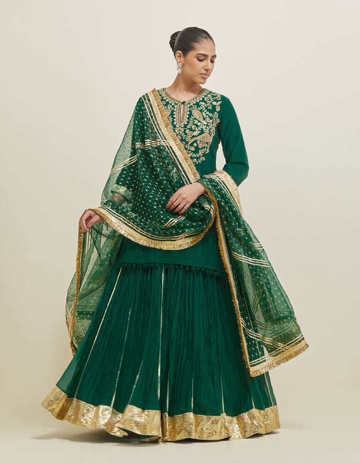 Forest Green Embroidered Chanderi Lehenga Set
