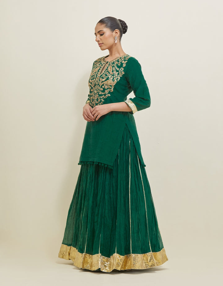 Forest Green Embroidered Chanderi Lehenga Set