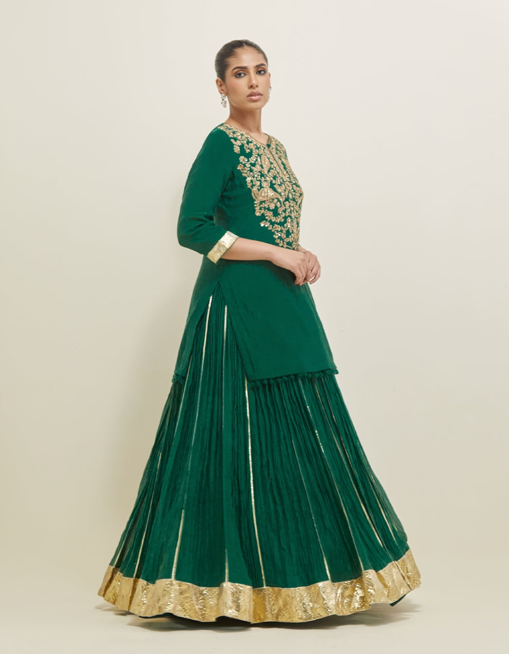 Forest Green Embroidered Chanderi Lehenga Set