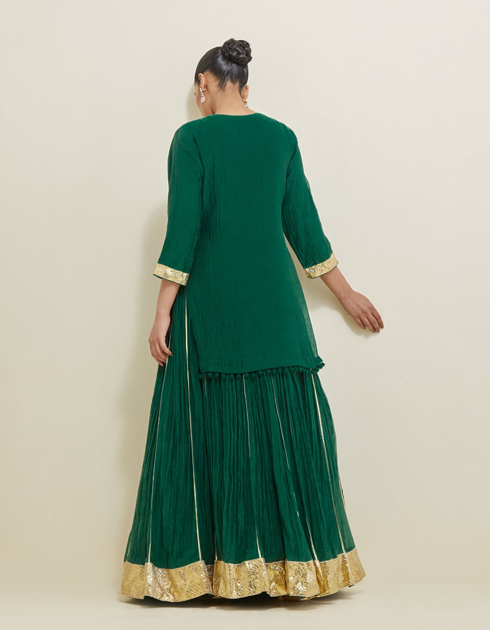 Forest Green Embroidered Chanderi Lehenga Set