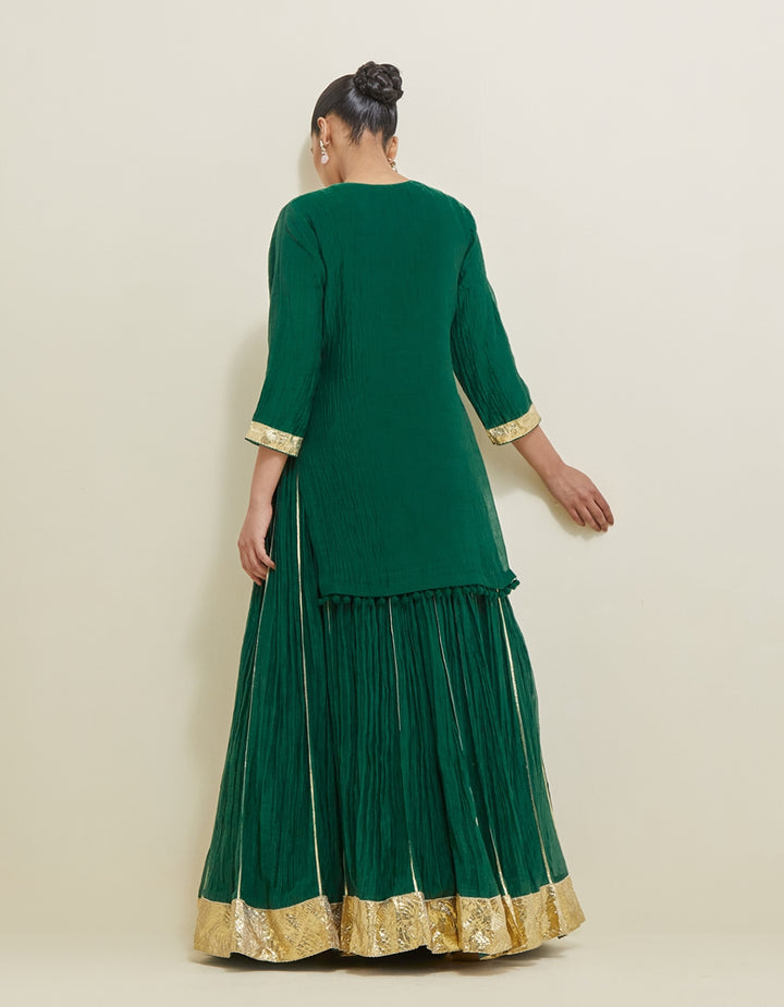 Forest Green Embroidered Chanderi Lehenga Set