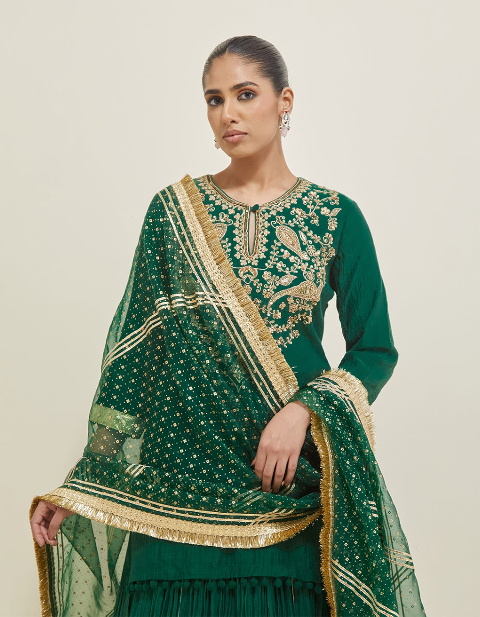 Forest Green Embroidered Chanderi Lehenga Set