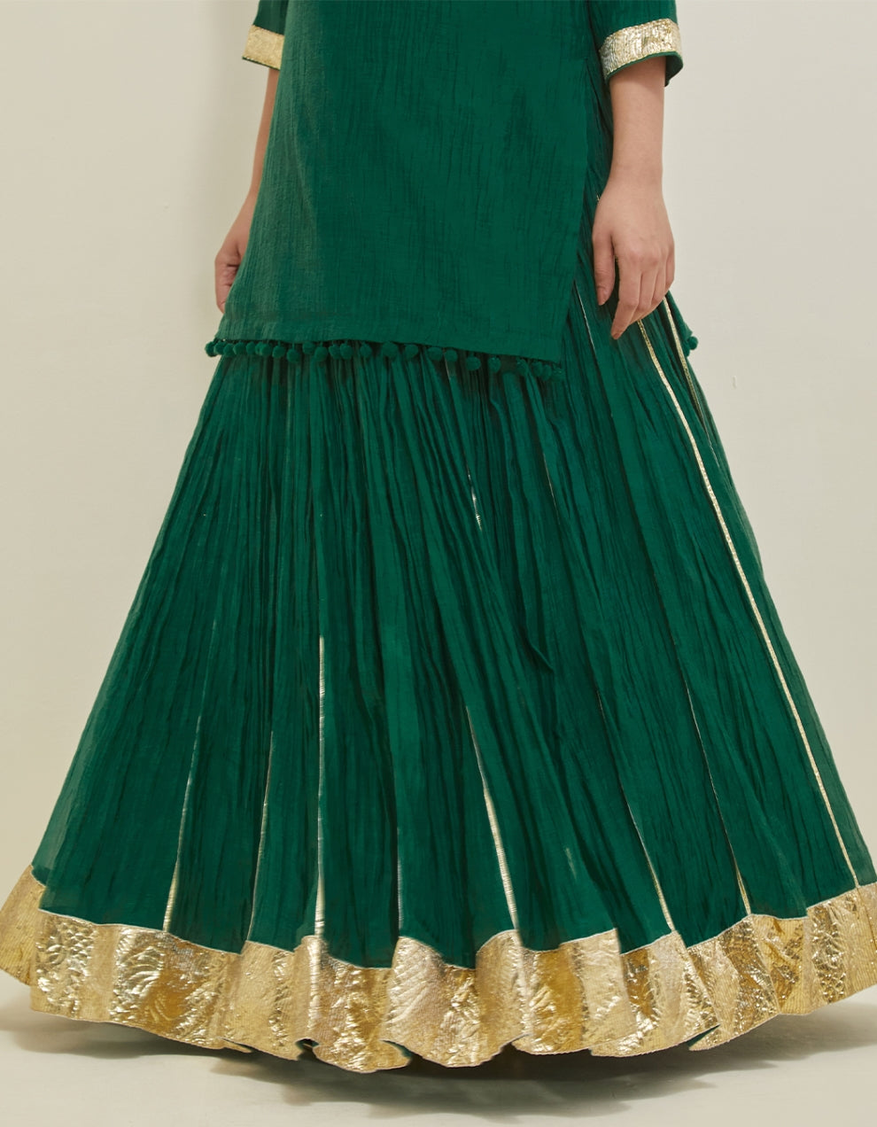 Forest Green Embroidered Chanderi Lehenga Set