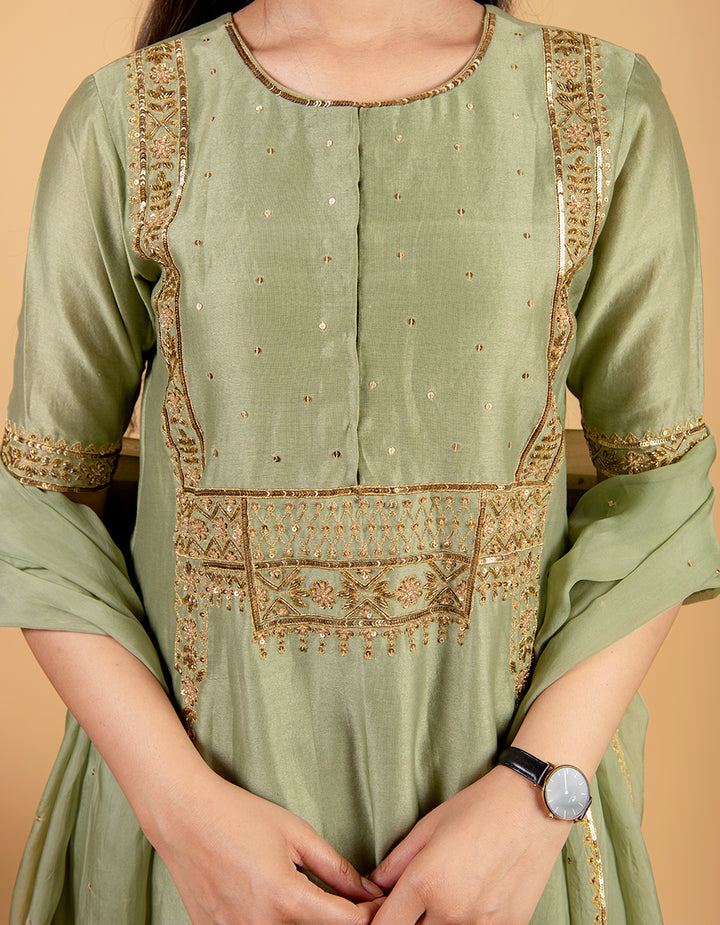 Pastel Green chanderi silk kurta with pants