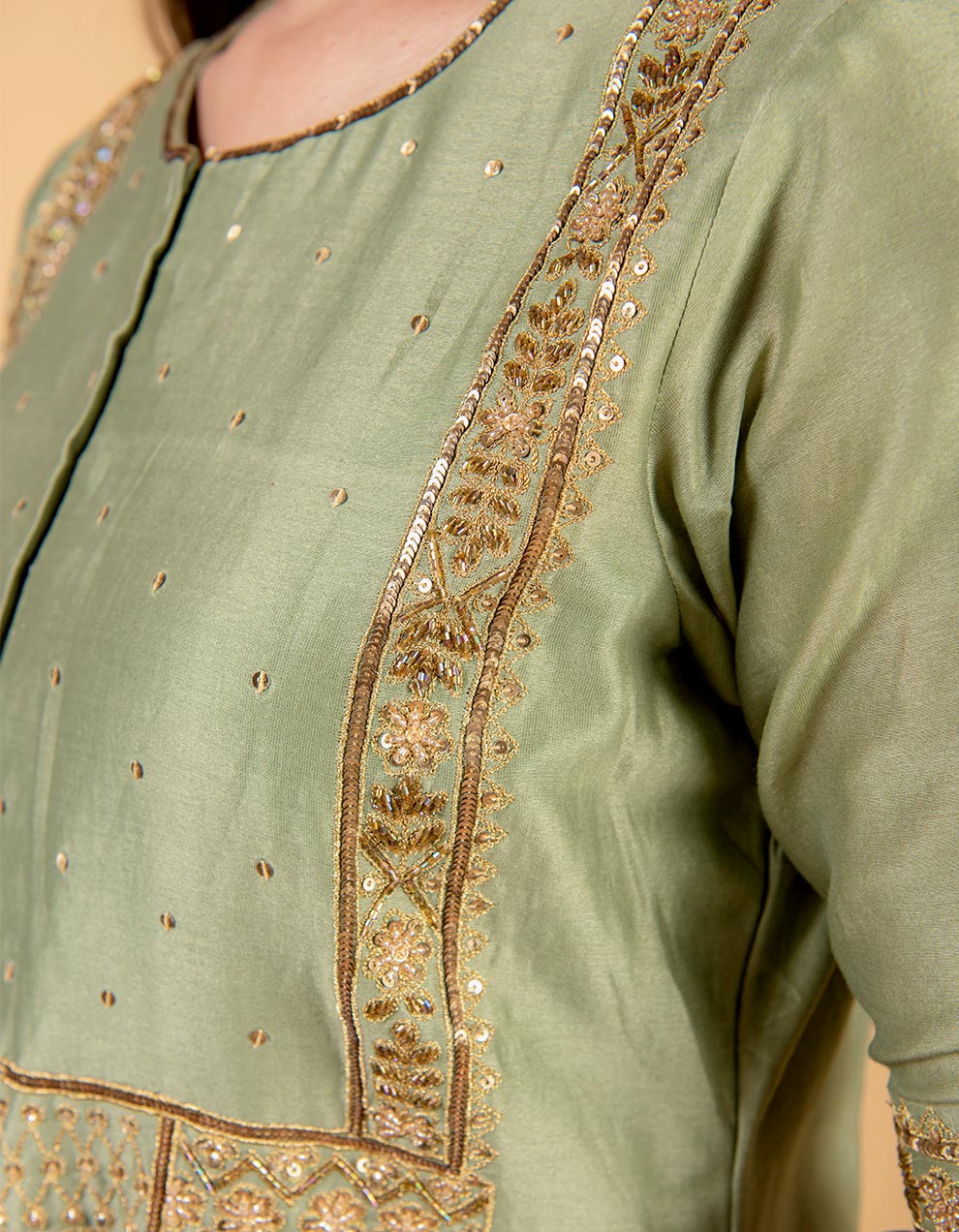 Pastel Green chanderi silk kurta with pants