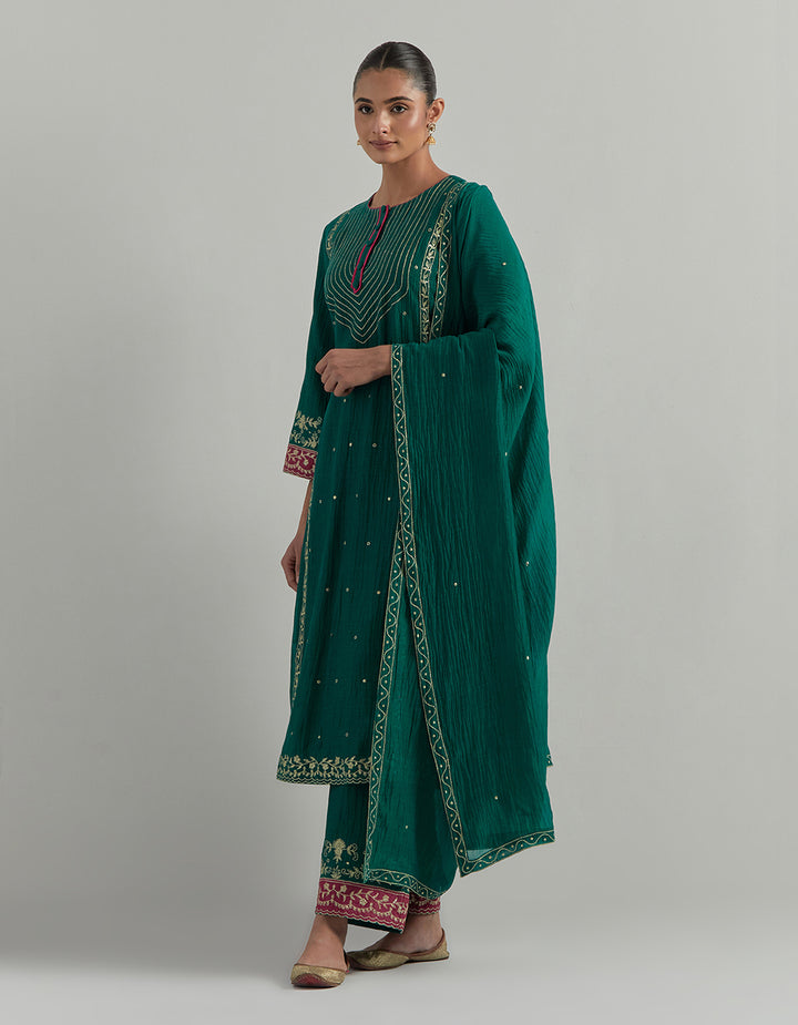Green Embroidered Chanderi Suit Set
