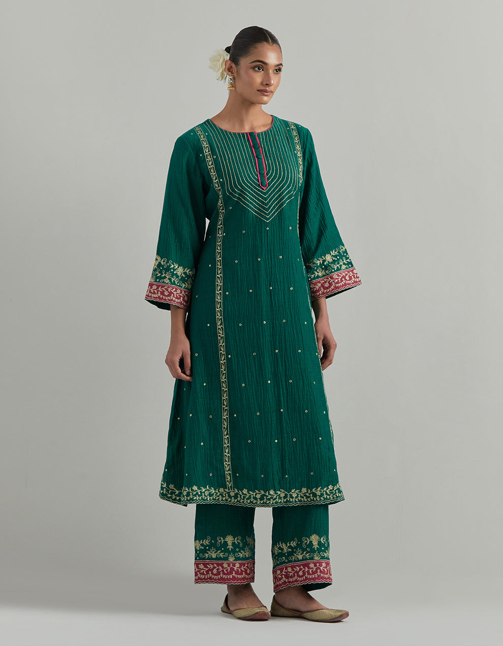 Green Embroidered Chanderi Suit Set