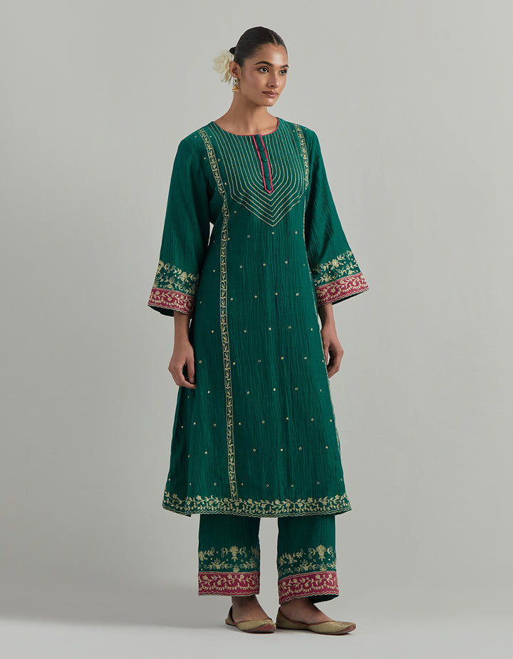Green Embroidered Chanderi Suit Set