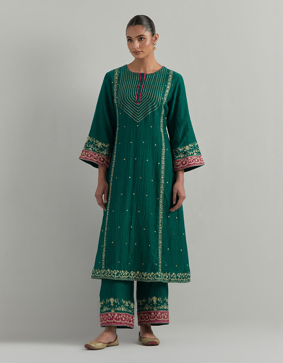Green Embroidered Chanderi Suit Set