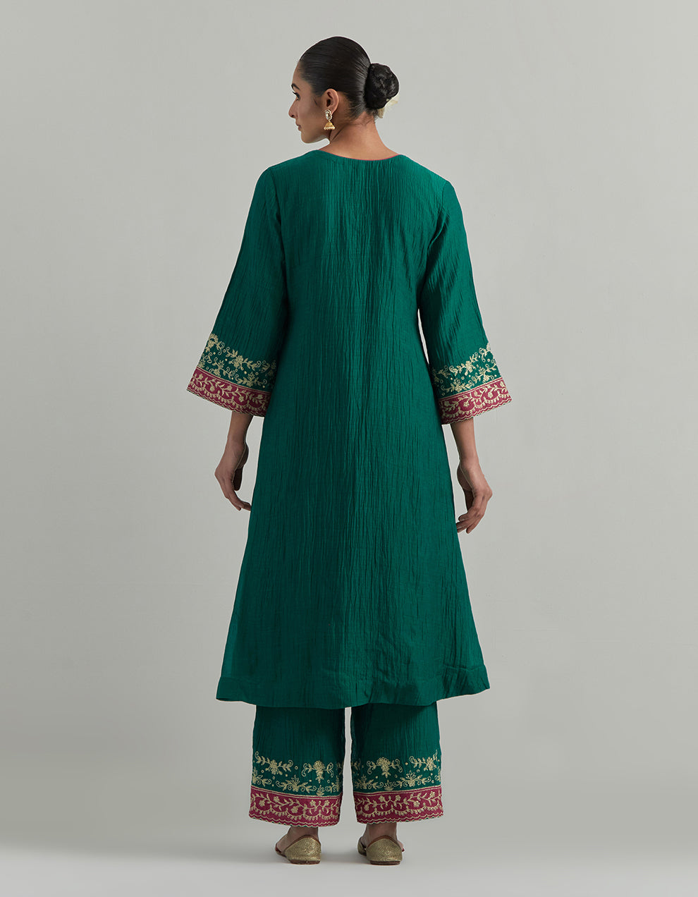 Green Embroidered Chanderi Suit Set