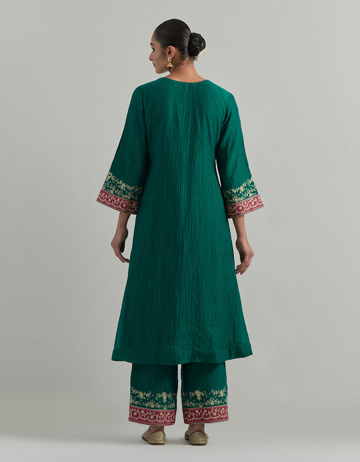 Green Embroidered Chanderi Suit Set