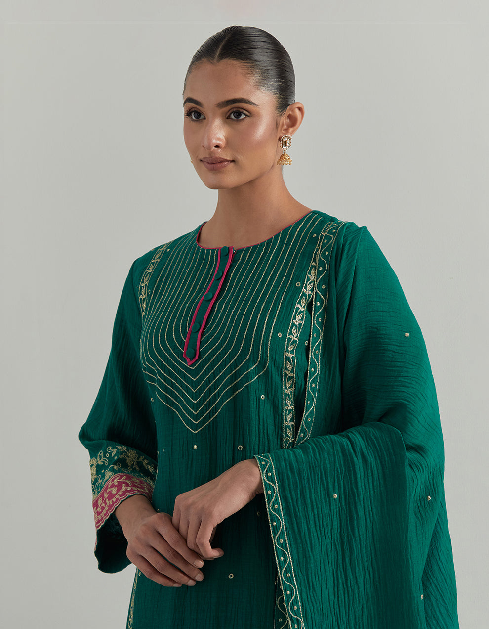 Green Embroidered Chanderi Suit Set