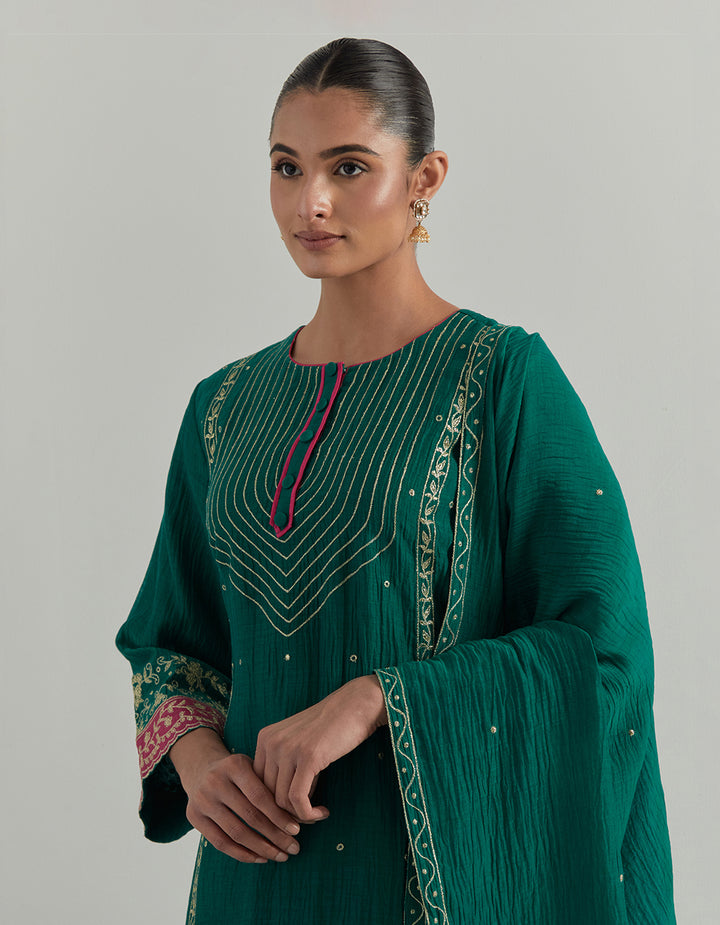 Green Embroidered Chanderi Suit Set