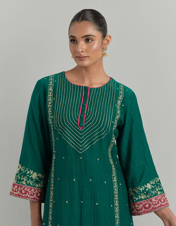 Green Embroidered Chanderi Suit Set