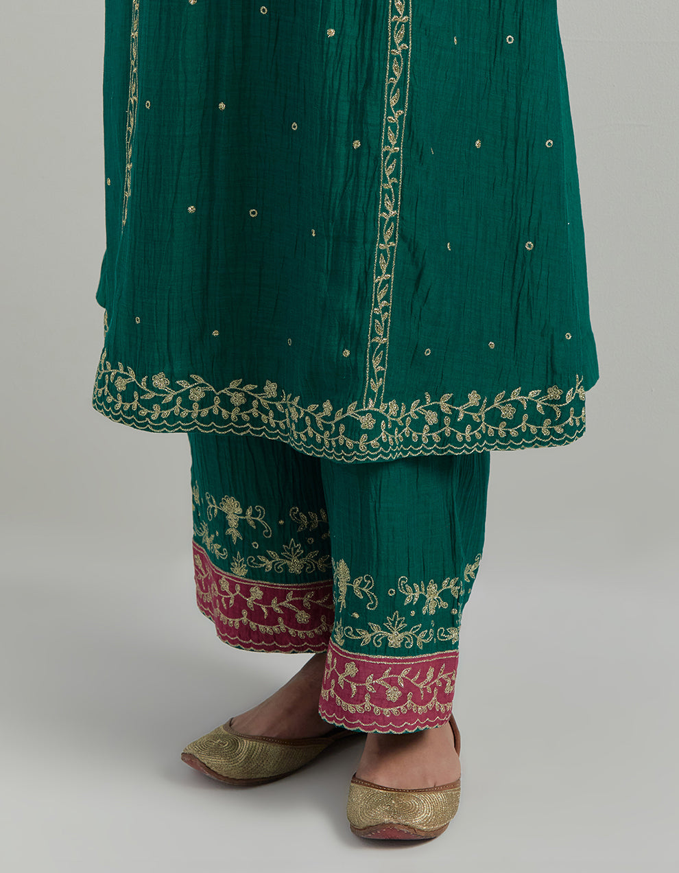 Green Embroidered Chanderi Suit Set