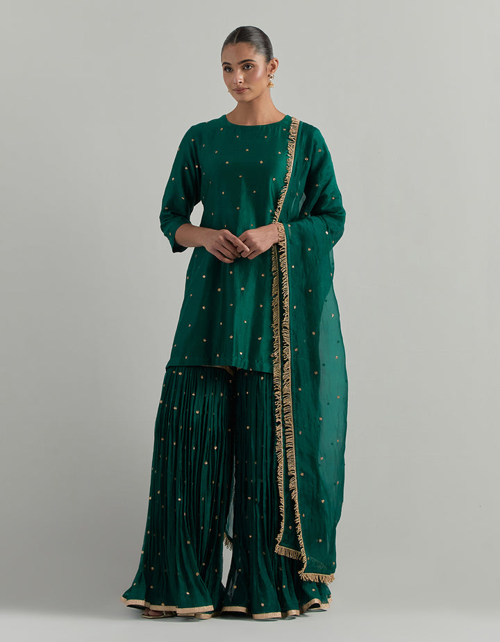 Green Hand Embroidered Chanderi Garara Suit Set