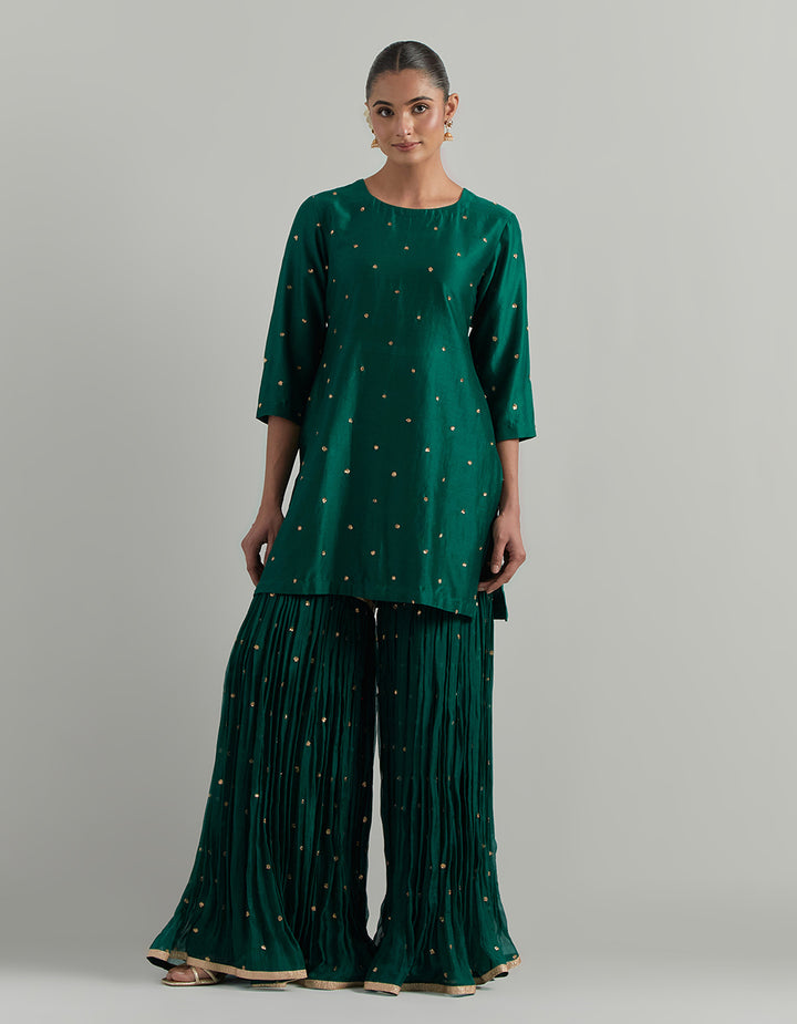 Green Hand Embroidered Chanderi Garara Suit Set