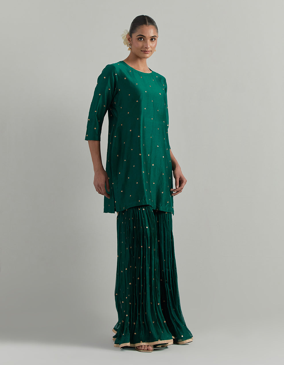 Green Hand Embroidered Chanderi Garara Suit Set