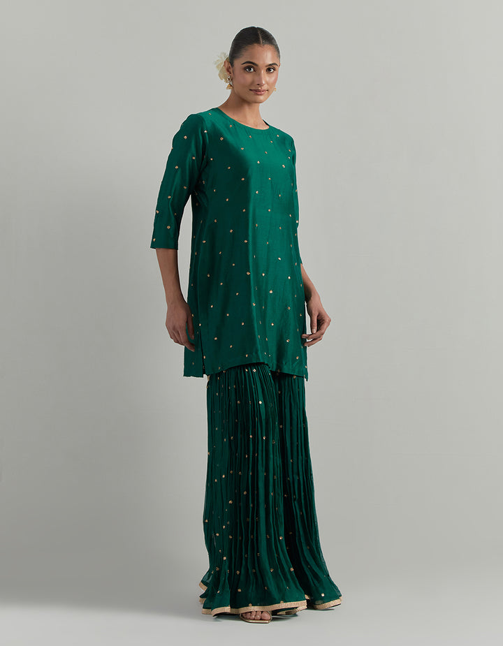 Green Hand Embroidered Chanderi Garara Suit Set