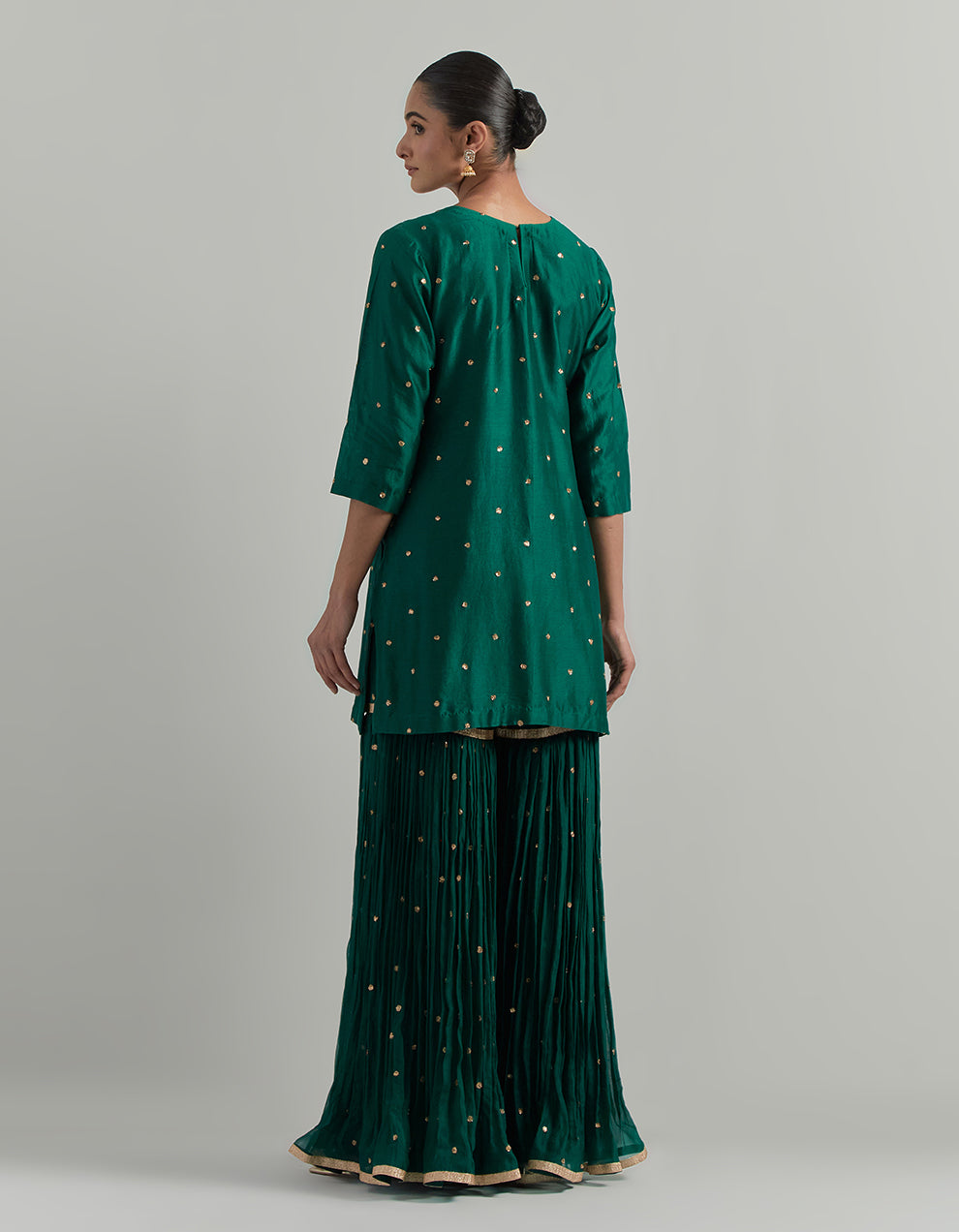 Green Hand Embroidered Chanderi Garara Suit Set