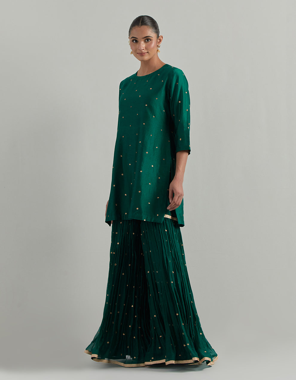 Green Hand Embroidered Chanderi Garara Suit Set