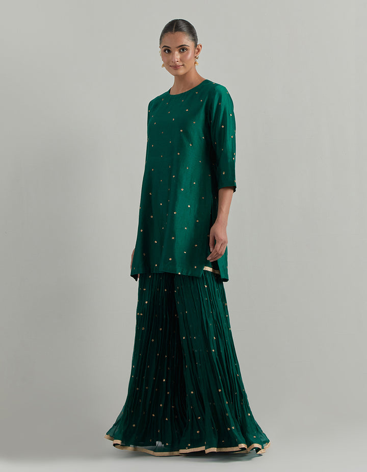 Green Hand Embroidered Chanderi Garara Suit Set