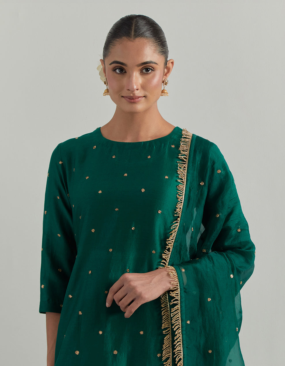 Green Hand Embroidered Chanderi Garara Suit Set
