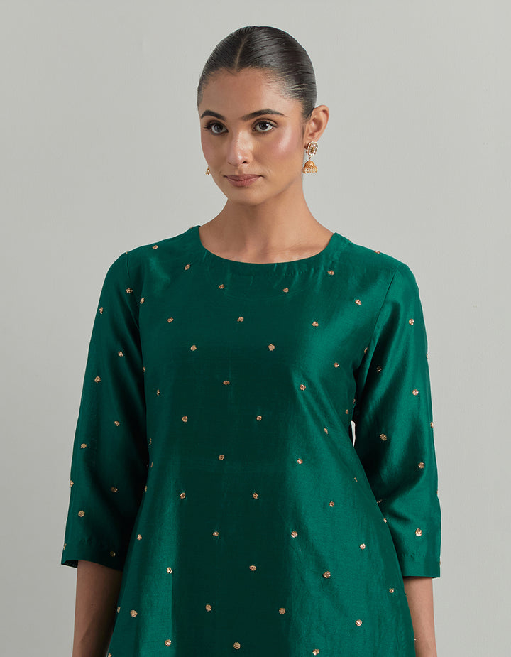 Green Hand Embroidered Chanderi Garara Suit Set